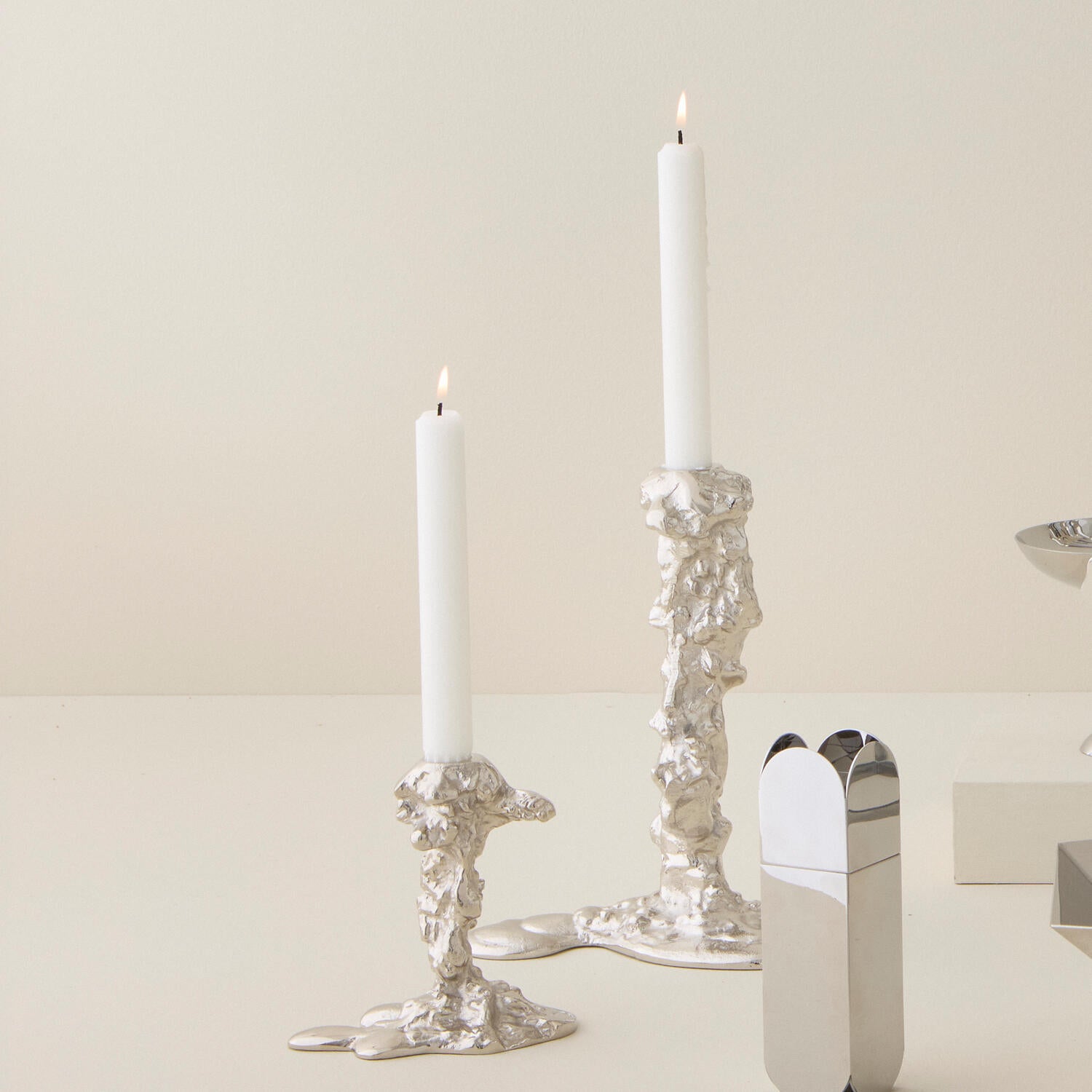 Drip lysestage, L - sølvfarvet